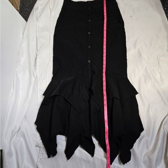 KILLSTAR black Devina goth witchy stretch button front ruffle maxi skirt M - Picture 12 of 12